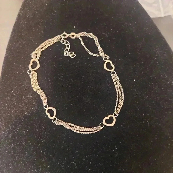 8.5”, Sterling silver 925 handmade curb multi chain bracelet with hearts - Picture 1 of 7